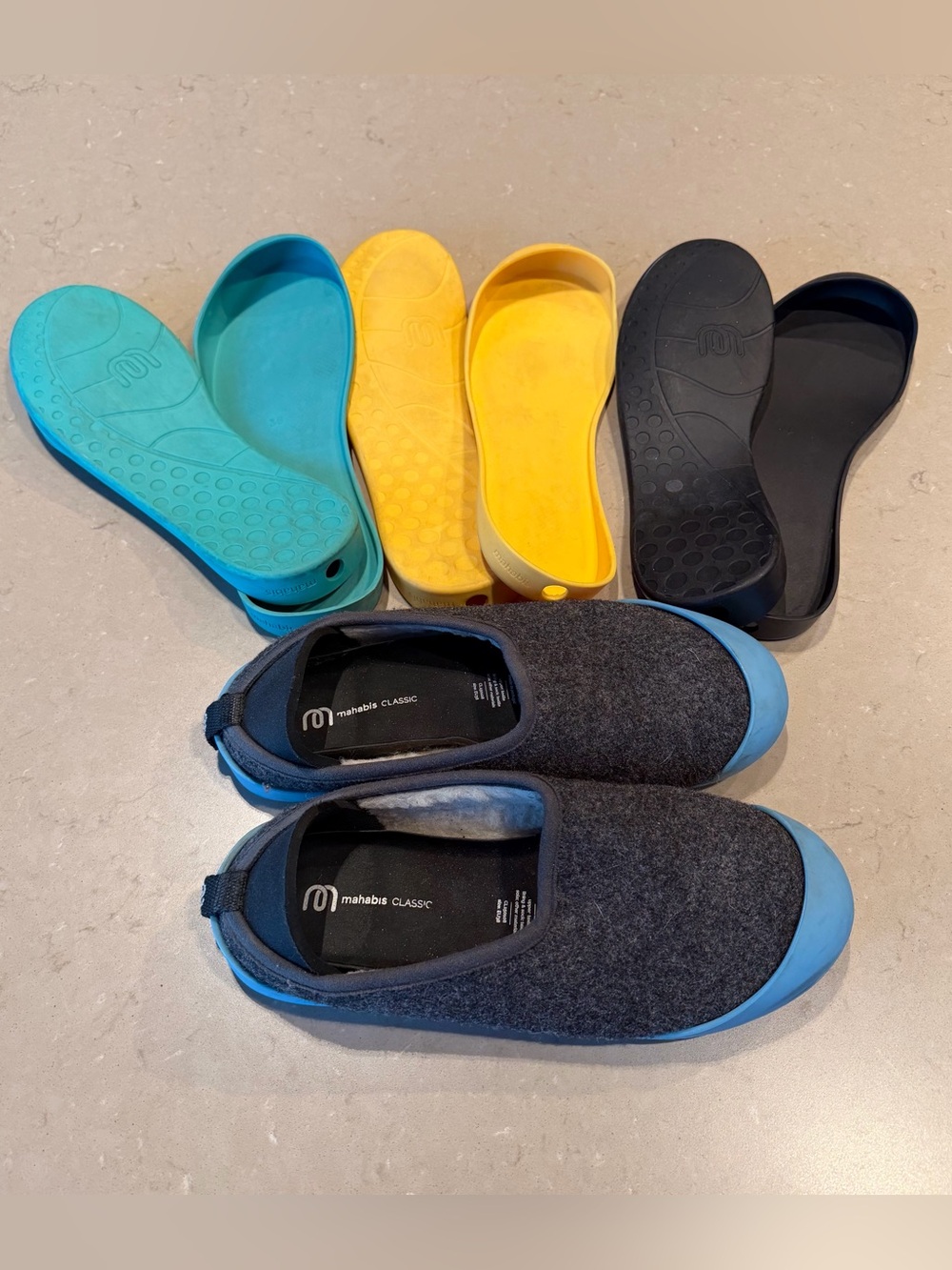 Mahabis Classic Wool Slippers EU 38 Gray 4 Sets Soles Yellow Teal Blue Black